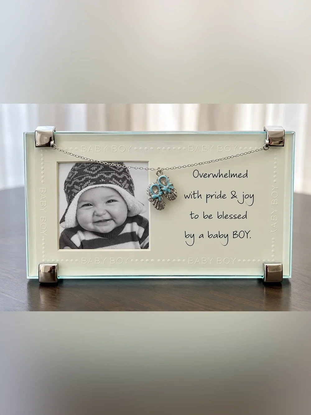 Nordstrom Baby Boy Glass Photo Frame with Silver Bootie Charm